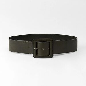 NWOT. Zara Olive Green Leather Belt with Square Buckle. Size 34.